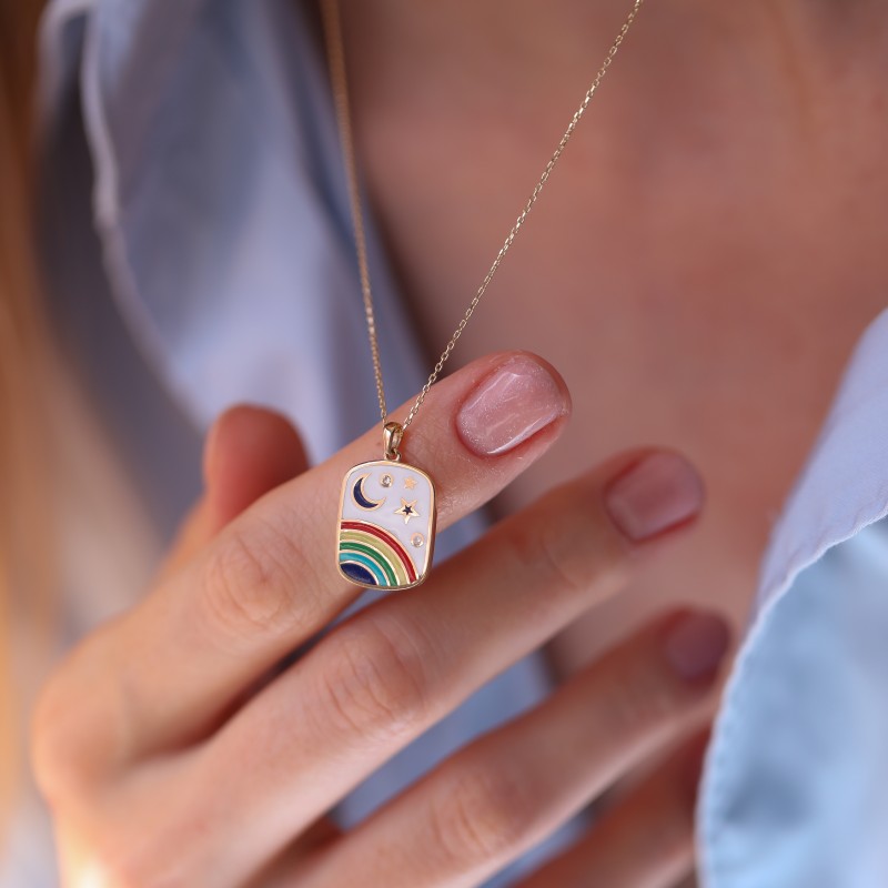 Luna Rainbow Beyaz Altın Kolye
