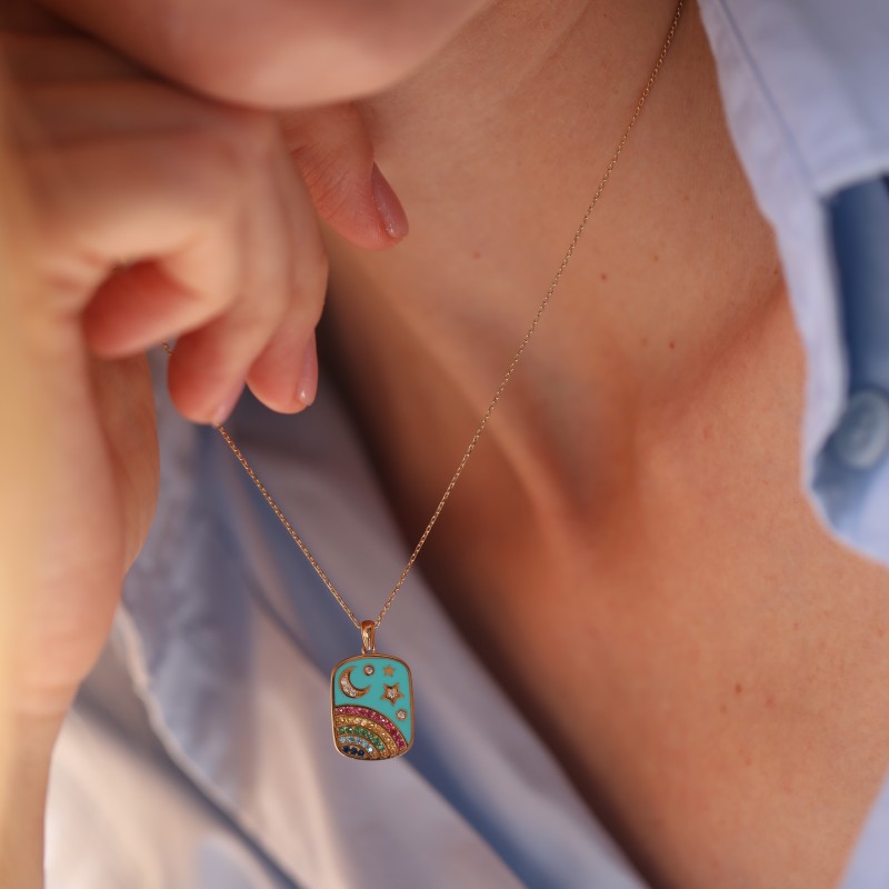 Luna Rainbow Turkuaz Altın Kolye